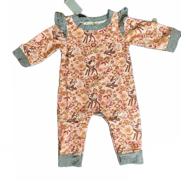 NWT Miki Miette Baby Girl Romper – 6M – Woodland Deer Print – Snaps -100% Cotton - Picture 3 of 6